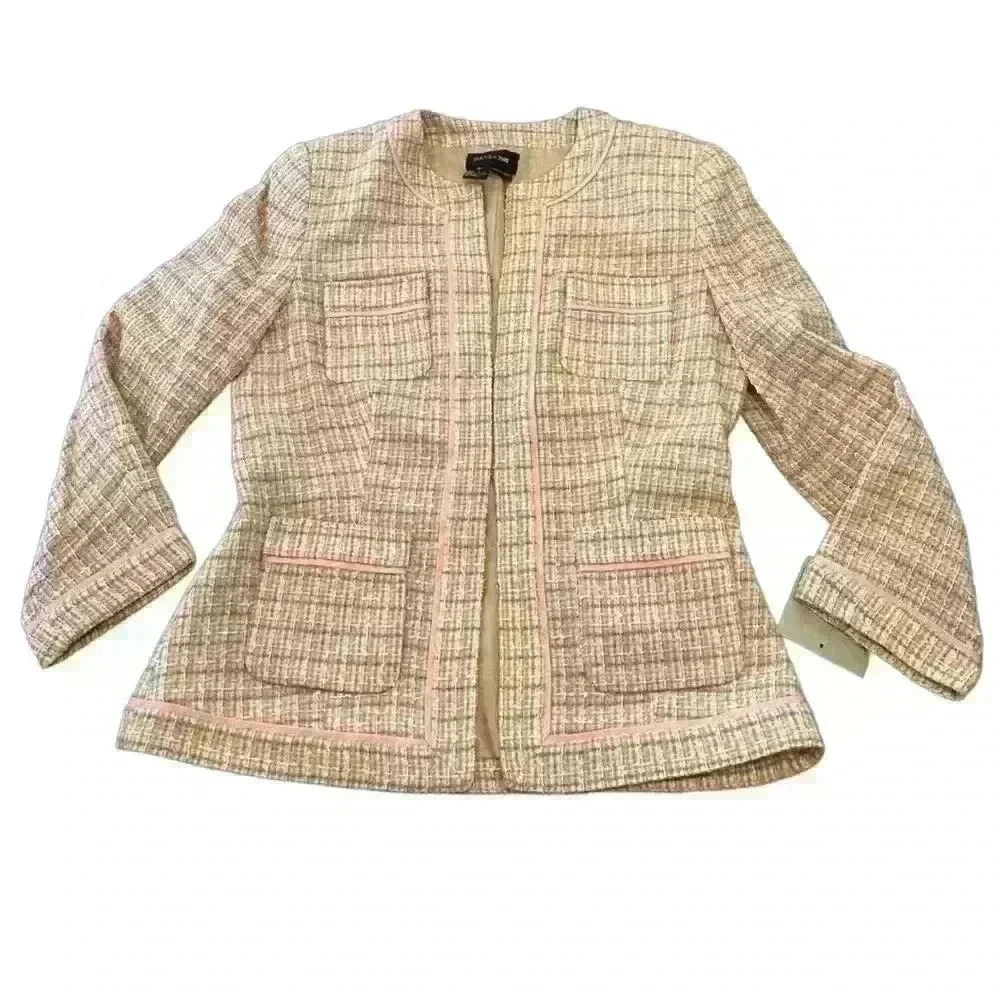 NWT PINK TWEED BLAZER W‎ / FISHHOOKS FOR CLOSURE SIZE 8